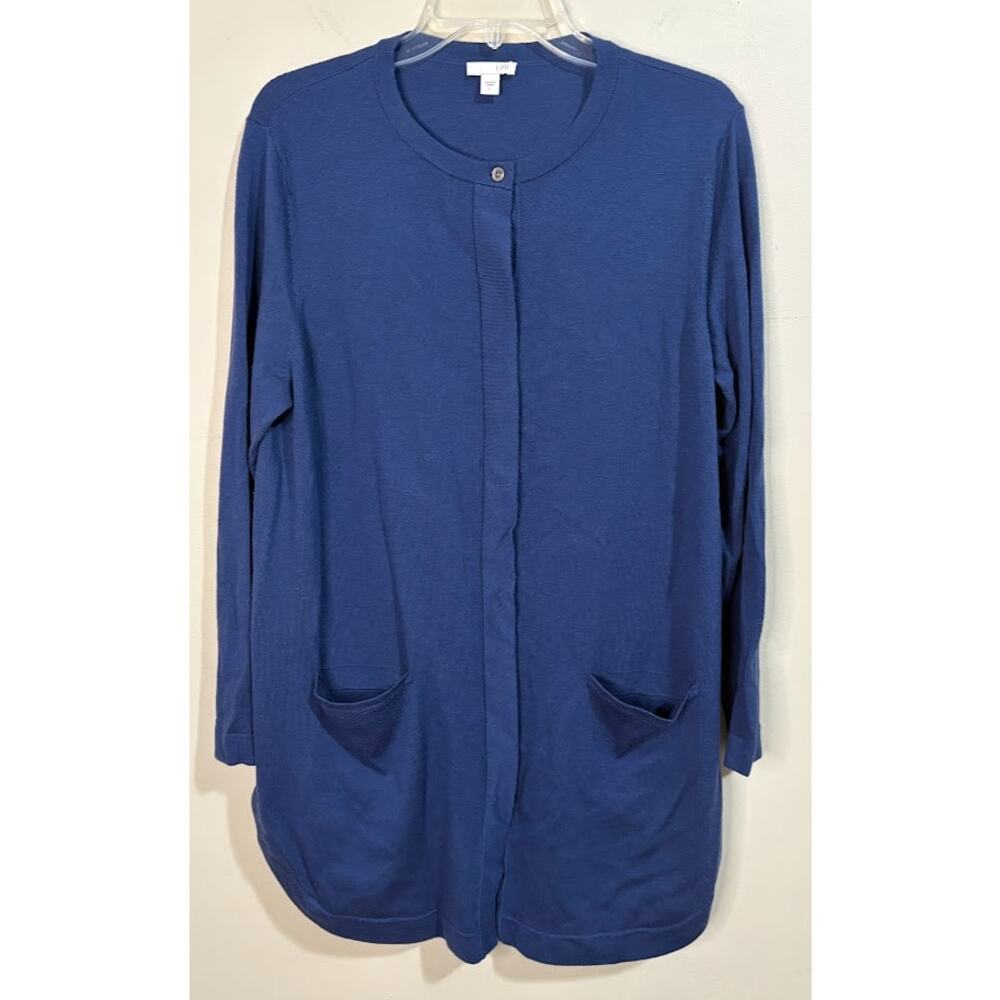J. Jill Blue Long Line‎ Wool Blend Cardigan Size Large